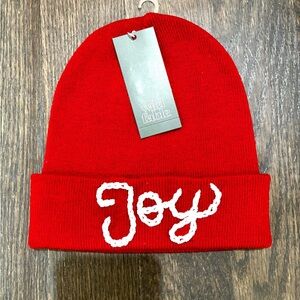 Holiday Beanie Hat - Hat is New w Tags “Joy” is Hand Embroidered by Seller